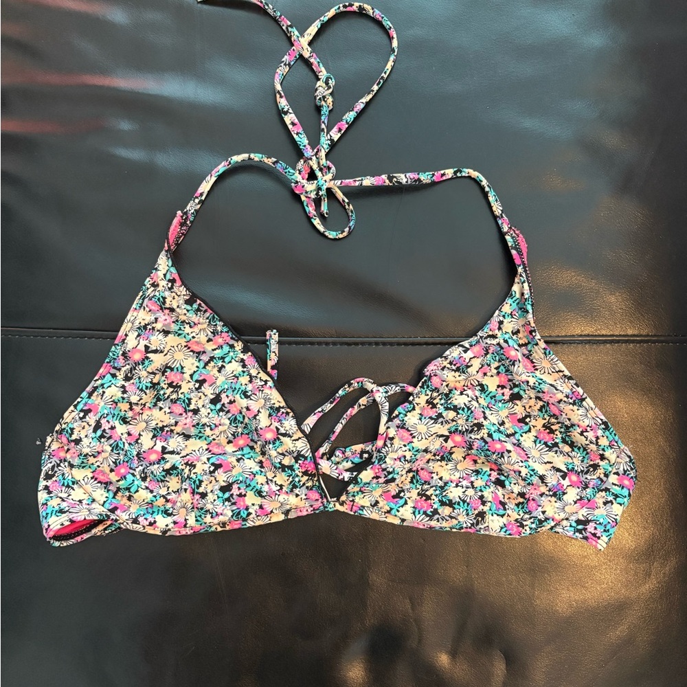 Xhilaration Pink and Floral Bikini Top